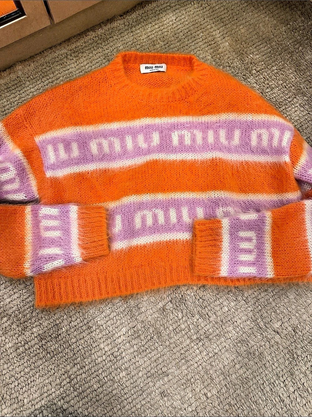 Miu Orange Striped Letter Mohair Sweater Orange & Purple Size 38